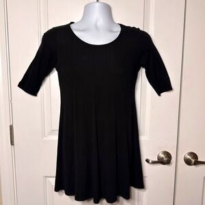 Eileen Fisher Petite Black 100% Silk Jersey Scoop Neck Tunic Top Size PP